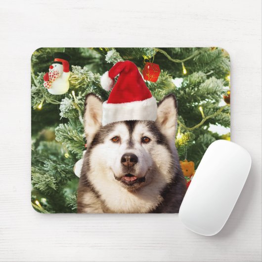 Siberian Husky Weihnachtsbaum Ornamente Schneemann Mousepad (Mit Mouse)