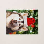 Siberian Husky Weihnachtsbaum Ornamente Schneemann Puzzle (Horizontal)