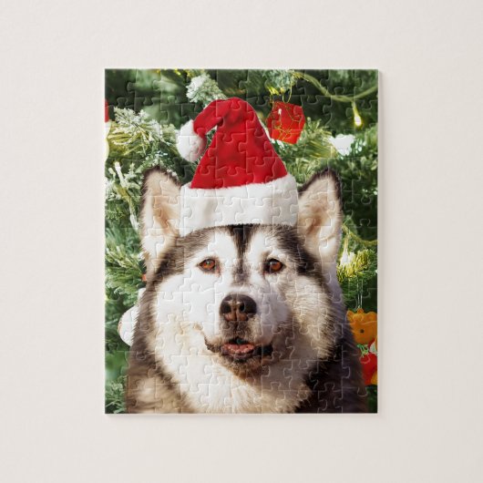 Siberian Husky Weihnachtsbaum Ornamente Schneemann Puzzle (Vertikal)