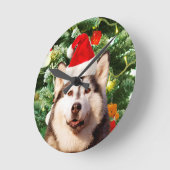 Siberian Husky Weihnachtsbaum Ornamente Schneemann Runde Wanduhr (Winkel)