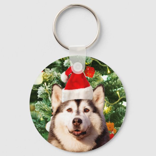Siberian Husky Weihnachtsbaum Ornamente Schneemann Schlüsselanhänger (Vorderseite)