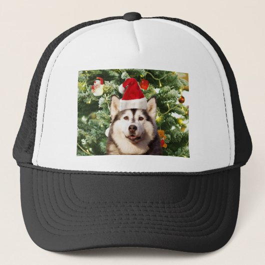 Siberian Husky Weihnachtsbaum Ornamente Schneemann Truckerkappe (Vorderseite)