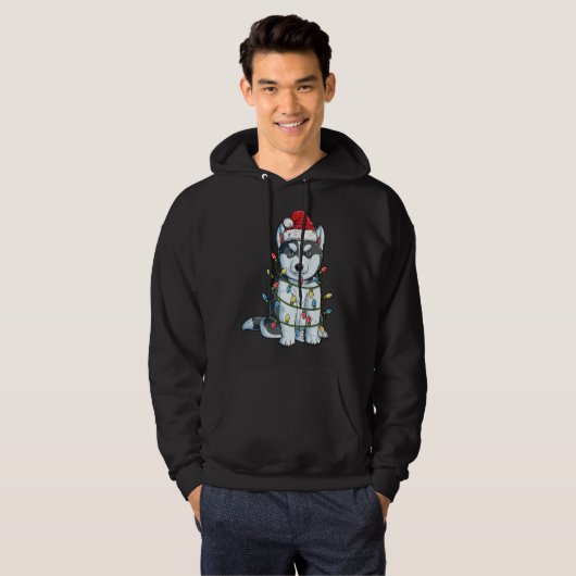 Siberian Husky Weihnachtsfeier Weihnachtsmannmütze Hoodie (Vorne ganz)