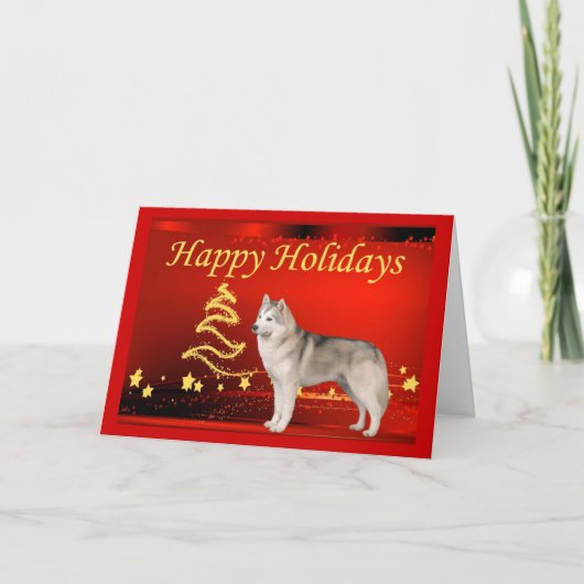 Siberian Husky Weihnachtskartenstars Feiertagskarte (Vorderseite)