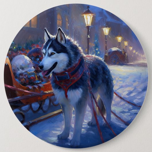 Siberian Husky Weihnachtssaison Button (Vorderseite)