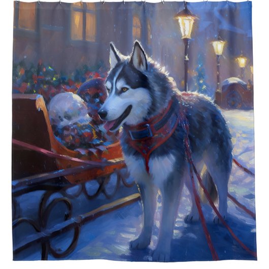 Siberian Husky Weihnachtssaison Duschvorhang (Vorderseite)