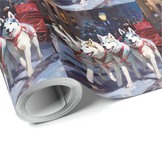 Siberian Husky Weihnachtssaison Geschenkpapier (Rolleneckpunkt)