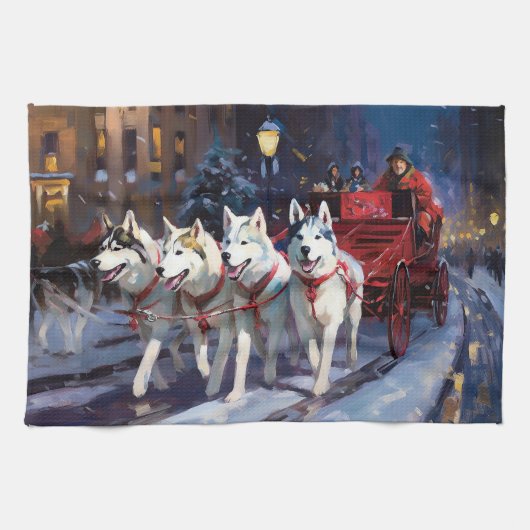 Siberian Husky Weihnachtssaison Geschirrtuch (Horizontal)