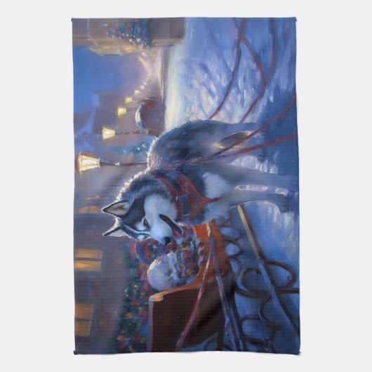 Siberian Husky Weihnachtssaison Geschirrtuch (Vertikal)