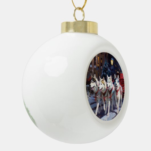 Siberian Husky Weihnachtssaison Keramik Kugel-Ornament (Links)