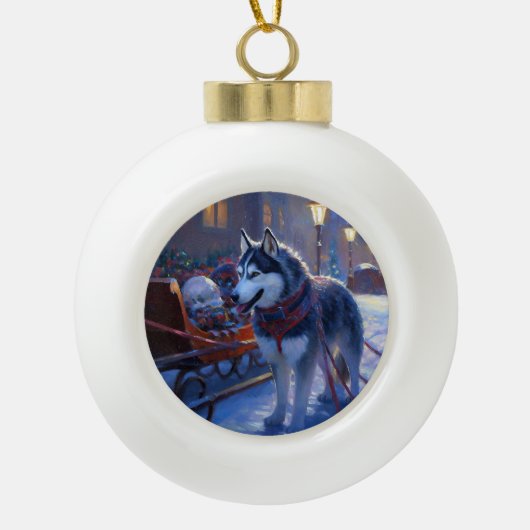 Siberian Husky Weihnachtssaison Keramik Kugel-Ornament (Vorderseite)