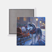 Siberian Husky Weihnachtssaison Magnet (Vorderseite/Rückseite)