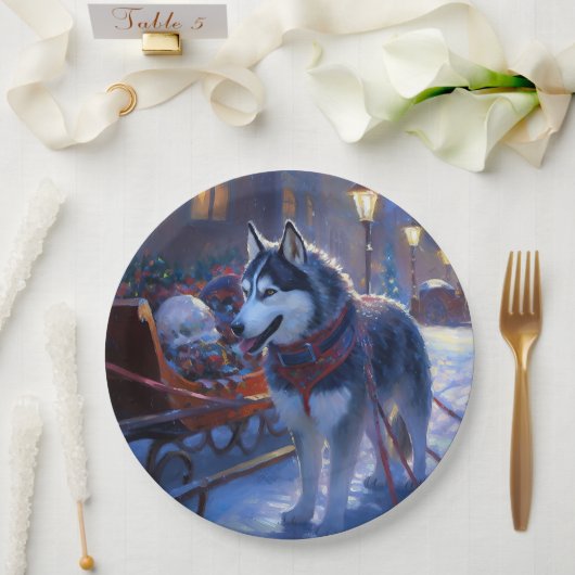 Siberian Husky Weihnachtssaison Pappteller (Hochzeit)