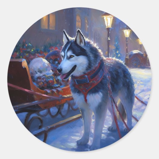 Siberian Husky Weihnachtssaison Runder Aufkleber (Vorderseite)