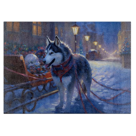 Siberian Husky Weihnachtssaison Schneidebrett (Vorderseite)