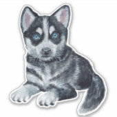 Siberian Husky Welppy Cartoon Dockkleber Aufkleber (Vorderseite)