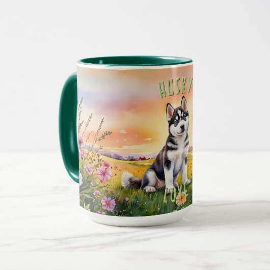 Siberian Husky Welppy Sunrise Tasse (Vorderseite Links)