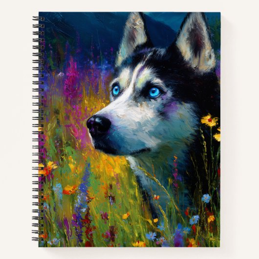 Siberian Husky with wildflowers Notizblock (Vorderseite)