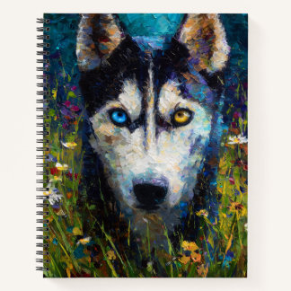 Siberian Husky with Wildflowers Portrait Notizblock