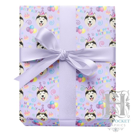 Siberian Husky Wrapping Paper in Purple Geschenkpapier