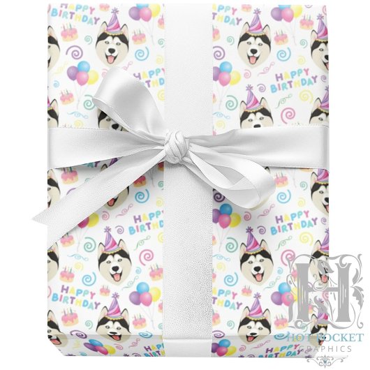 Siberian Husky Wrapping Paper in White Geschenkpapier