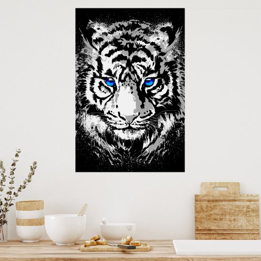 Siberian White Tiger Head - Tiger Poster Blue Eyes (Küche)