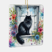 Siberische Katze auf Fenster mit Aquarellbildern Keramikornament (Rechts)