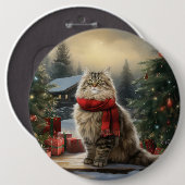 Siberische Katze im Schnee Weihnachten Button (Vorne & Hinten)