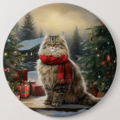 Siberische Katze im Schnee Weihnachten Button (Vorderseite)
