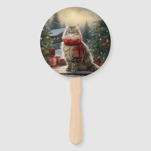 Siberische Katze im Schnee Weihnachten Fächer (Rückseite)