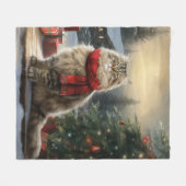 Siberische Katze im Schnee Weihnachten Fleecedecke (Vorderseite (Horizontal))