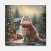 Siberische Katze im Schnee Weihnachten Magnet (Vorne)