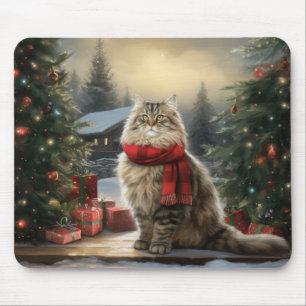 Siberische Katze im Schnee Weihnachten Mousepad