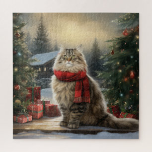 Siberische Katze im Schnee Weihnachten Puzzle
