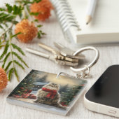 Siberische Katze im Schnee Weihnachten Schlüsselanhänger (Vorderseite rechts)