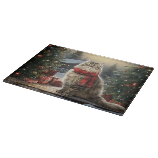 Siberische Katze im Schnee Weihnachten Schneidebrett (Ecke)