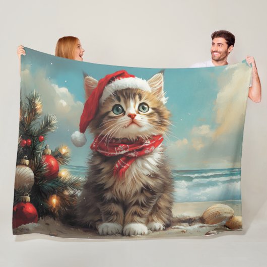 Siberischer Cat Christmas Vintag Beach Fleecedecke (Beispiel)