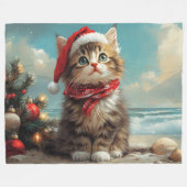 Siberischer Cat Christmas Vintag Beach Fleecedecke (Vorderseite (Horizontal))