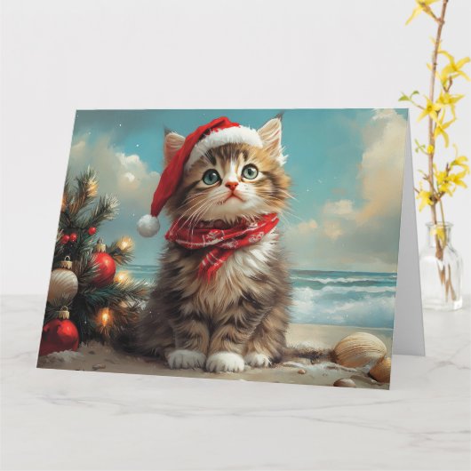 Siberischer Cat Christmas Vintag Beach Karte (Gelbe Blume)