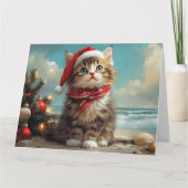 Siberischer Cat Christmas Vintag Beach Karte (Vorderseite)