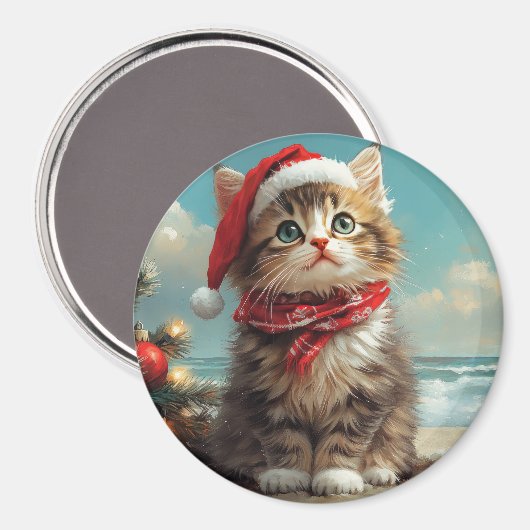 Siberischer Cat Christmas Vintag Beach Magnet (Vorderseite/Rückseite)