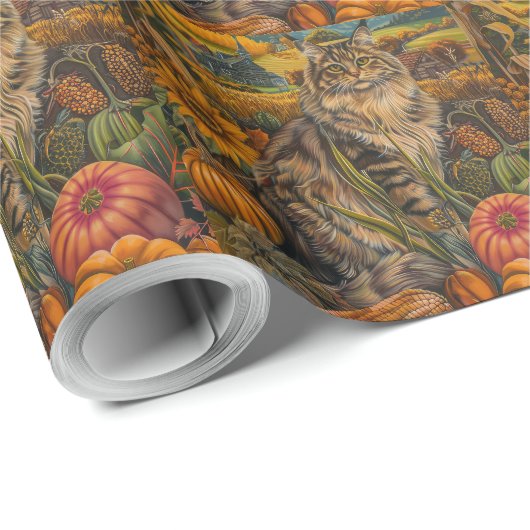 Siberischer Cat Herbst Ernte Erntedank Geschenkpapier (Rolleneckpunkt)