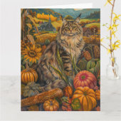 Siberischer Cat Herbst Ernte Erntedank Karte (Gelbe Blume)