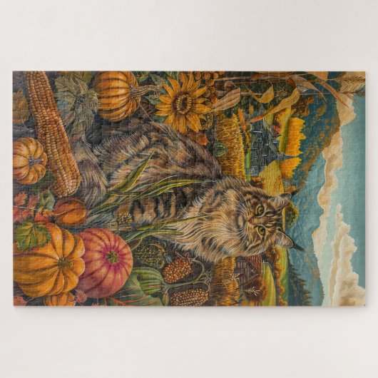 Siberischer Cat Herbst Ernte Erntedank Puzzle (Horizontal)
