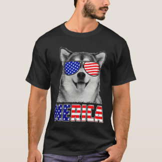 Siberischer Husky 4. Juli Merica USA Flagge Hund i T-Shirt