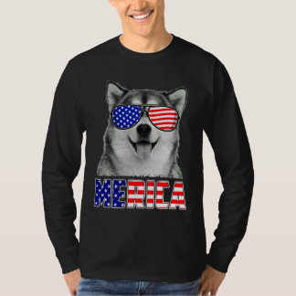 Siberischer Husky 4. Juli Merica USA Flagge Hund i T-Shirt