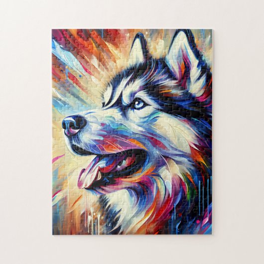 Siberischer Husky-Akrylprint | Farblich | Lebhaft Puzzle (Vertikal)