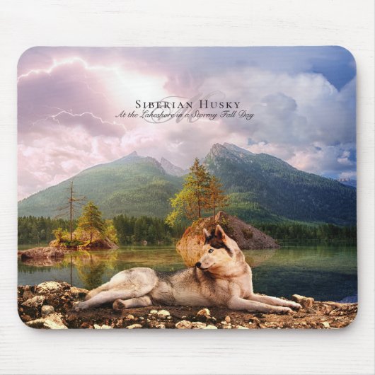 Siberischer Husky am Lakeshore im Herbst - Persona Mousepad (Vorne)