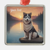 Siberischer Husky am See Ornament Aus Metall (Vorne)