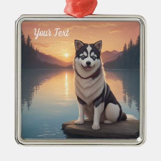 Siberischer Husky am See Ornament Aus Metall (Vorne)